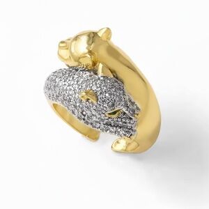 DOUBLE PANTHER GOLD CZ STATEMENT ADJUSTABLE RING